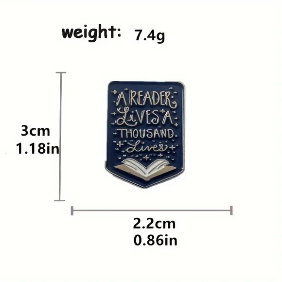 Reader Navy Blue Enamel Pin - A Reader Lives a Thousand Lives - Picture 4 of 4
